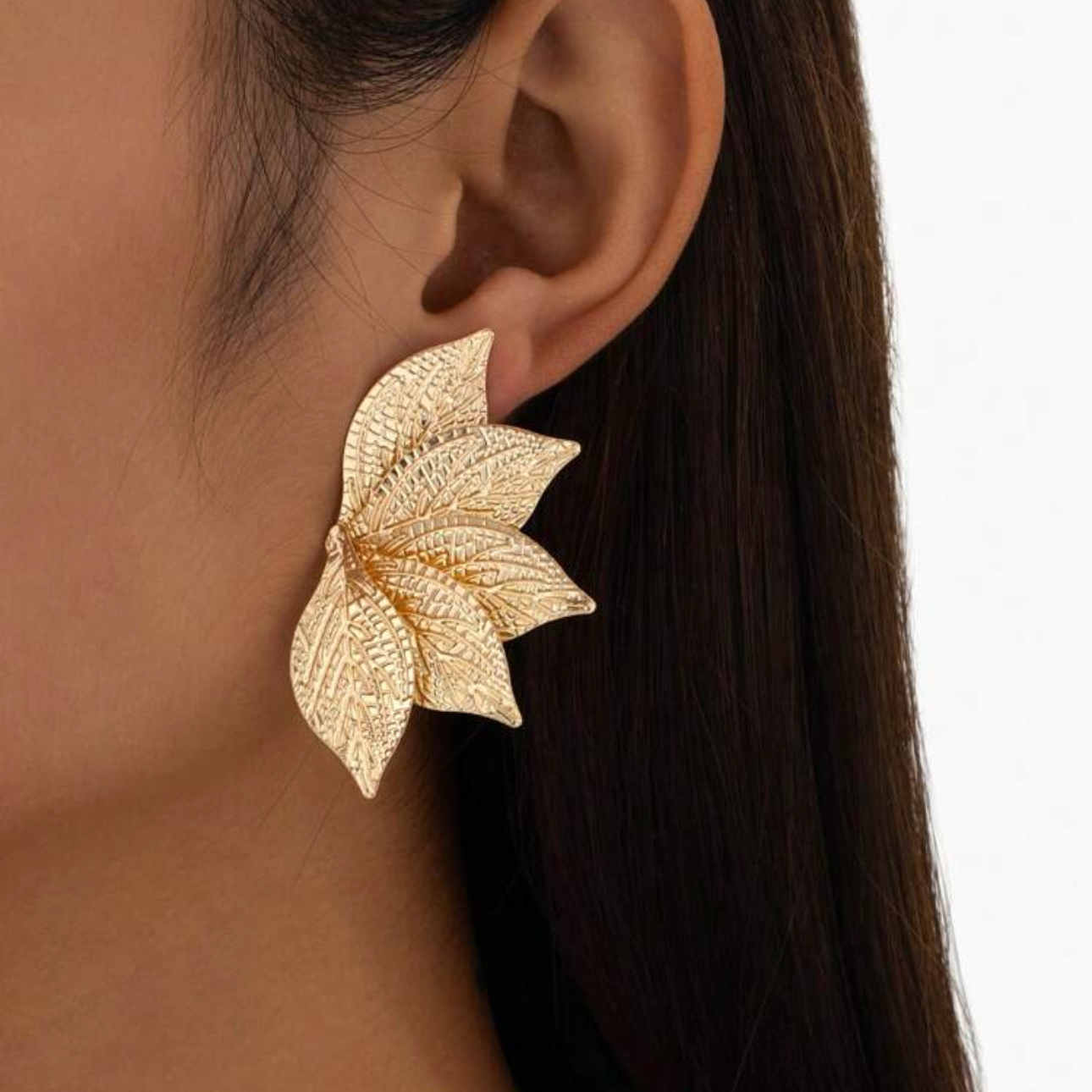 Paire de Boucles d'oreilles symétriques en forme de feuille texturées, élégantes et à la mode pour femmes
