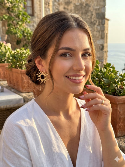 1 paire de boucles d'oreilles dorées de style bohème en forme de soleil, convenant pour le port quotidien et la tenue de plage - boucles d'oreilles en acier inoxydable