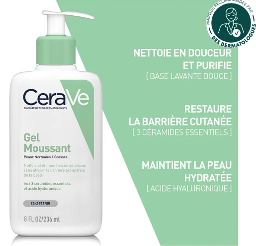 Cerave Cleanser Visage Gel Moussant Visage Et Cou Peaux Normales A Grasses 236ml