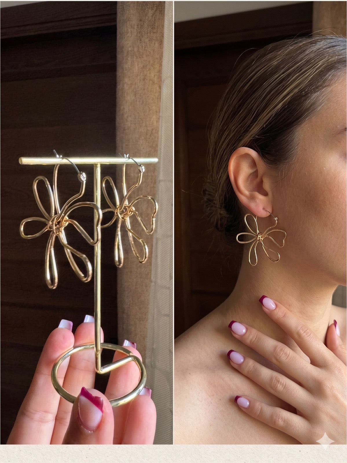 Boucles d'oreilles asymétriques à fleurs creuses minimalistes à la mode pour femmes