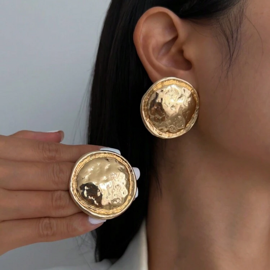 Boucles d'oreilles rondes en métal asymétriques à la mode, style vintage élégant, couleurs or ,boucles d'oreilles simples, bijoux décoratifs acier inoxydable