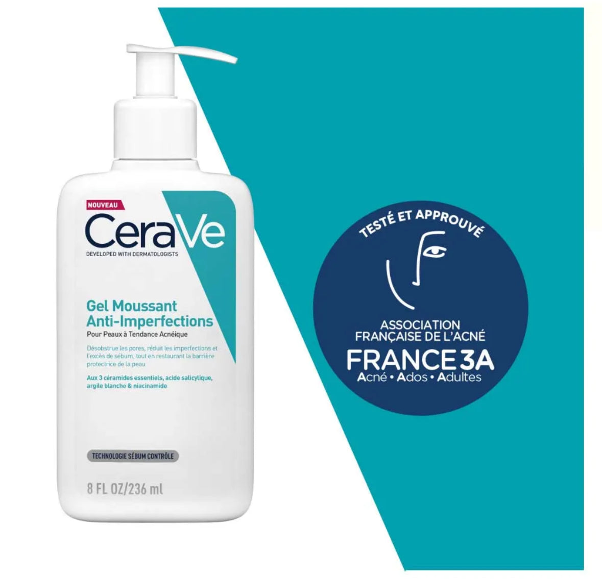Cerave Face Gel Moussant Anti-imperfections Peaux à imperfections et à tendance acnéique 236ml