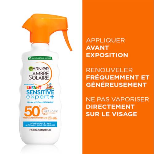 GARNIER AMBRE SOLAIRE Spray Gâchette Sensitive Expert+ Très Haute Protection FPS 50+ 270ml