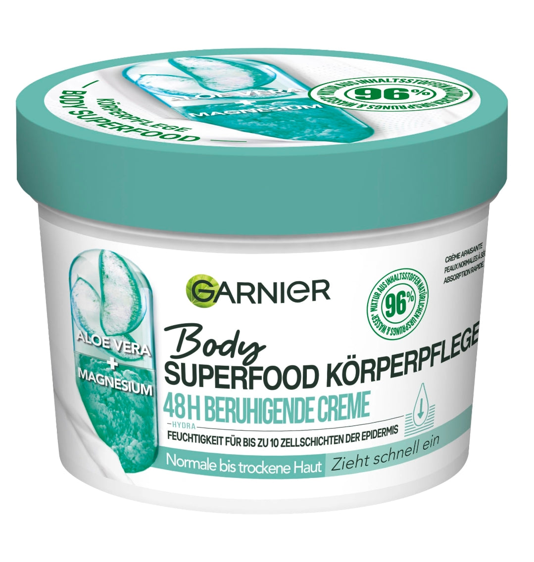 Garnier Body Superfood Crème Apaisante 48h (Soothing Body Cream with Aloe Vera + Magnesium for normal to dry skin)380ml