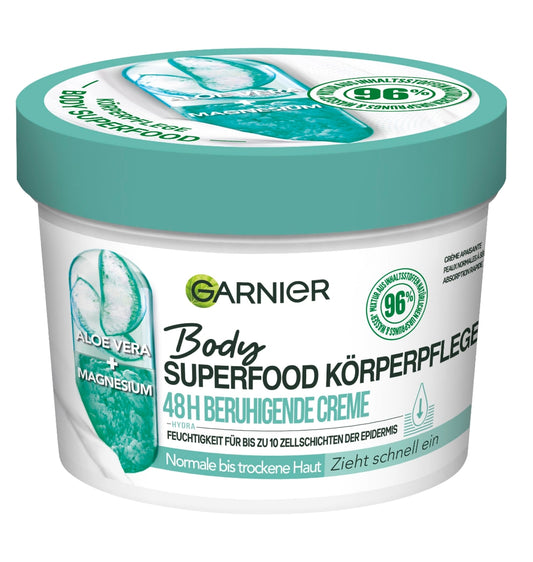 Garnier Body Superfood Crème Apaisante 48h (Soothing Body Cream with Aloe Vera + Magnesium for normal to dry skin)380ml