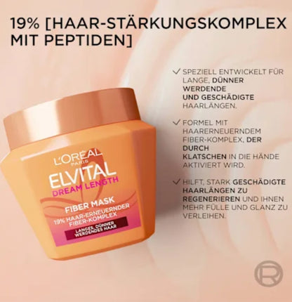 L'Oréal Paris Elvital Dream Length Fiber Mask (19% Haar-Erneuernder Fiber-Komplex, designed for long, thinning/damaged hair)300ml