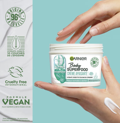 Garnier Body Superfood Crème Apaisante 48h (Soothing Body Cream with Aloe Vera + Magnesium for normal to dry skin)380ml