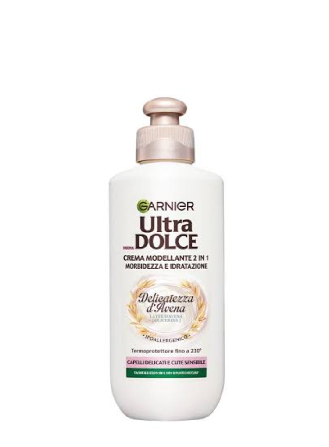 Garnier Ultra Dolce Delicatezza d'Avena Crema Modellante 2 in 1 (Styling leave-in cream for softness and hydration with oat milk and glycerin, providing heat protection up to 230°C for delicate hair and sensitive scalps 200ml