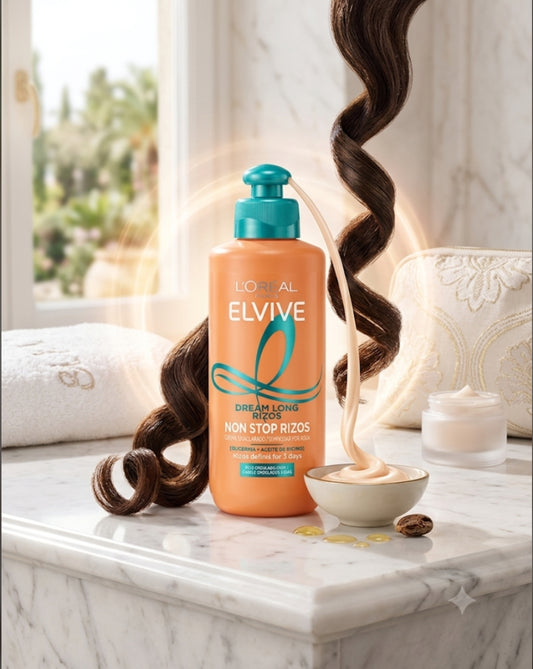 L'Oréal Paris Elvive Dream Long Rizos - Non Stop Rizos leave-in curl cream (Crema sin aclarado with glycerin and castor oil for 3-day curl definition)200ml