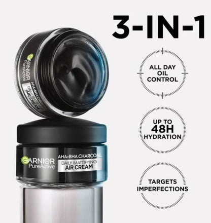 Garnier Pure Active AHA BHA Charcoal 8H Oil Control Air Cream 50ml